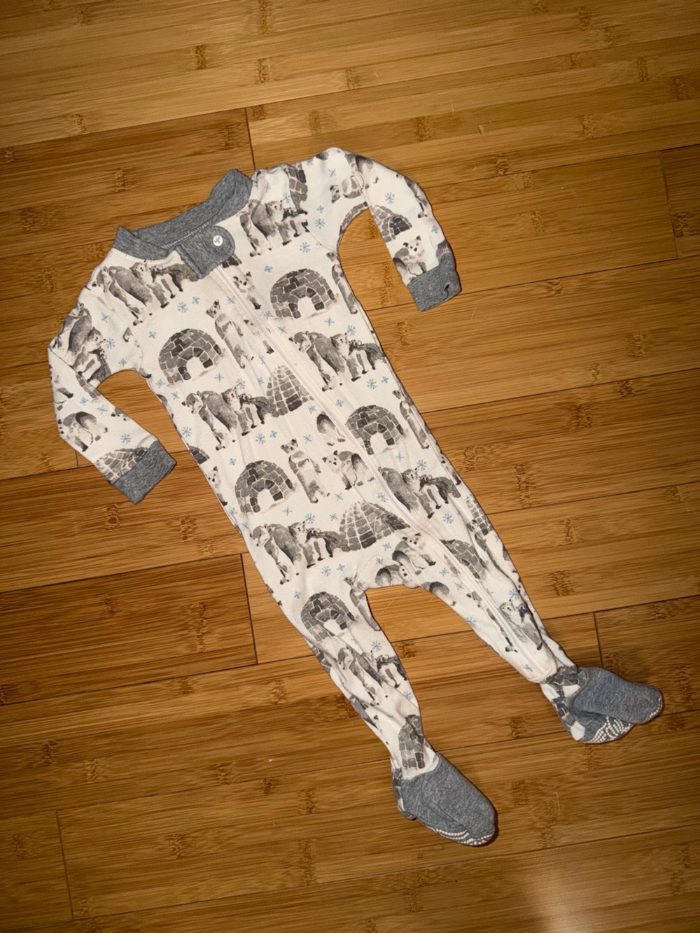 Burt's Bees Baby Gray & White Polar Bear Footed One-Piece